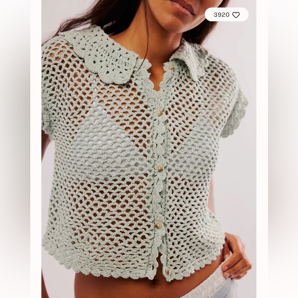 Free People Lily Crochet Top in Pale Aqua NWOT Retail $78